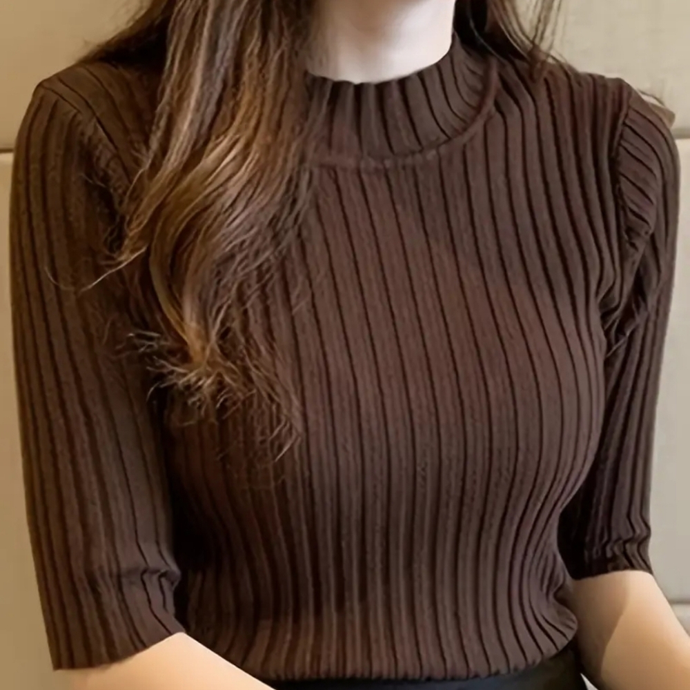 Ribbed knit 3/4 Sleeve lightweight sweater